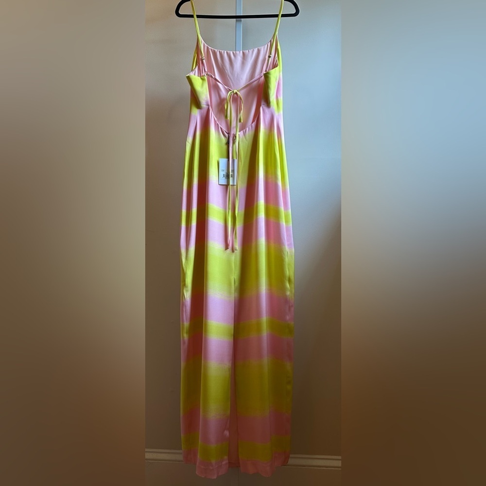 NEW Brandon Maxwell Striped Open-Back Silk Maxi Dress, NWT – Size 10 Yellow Pink - Picture 4 of 9
